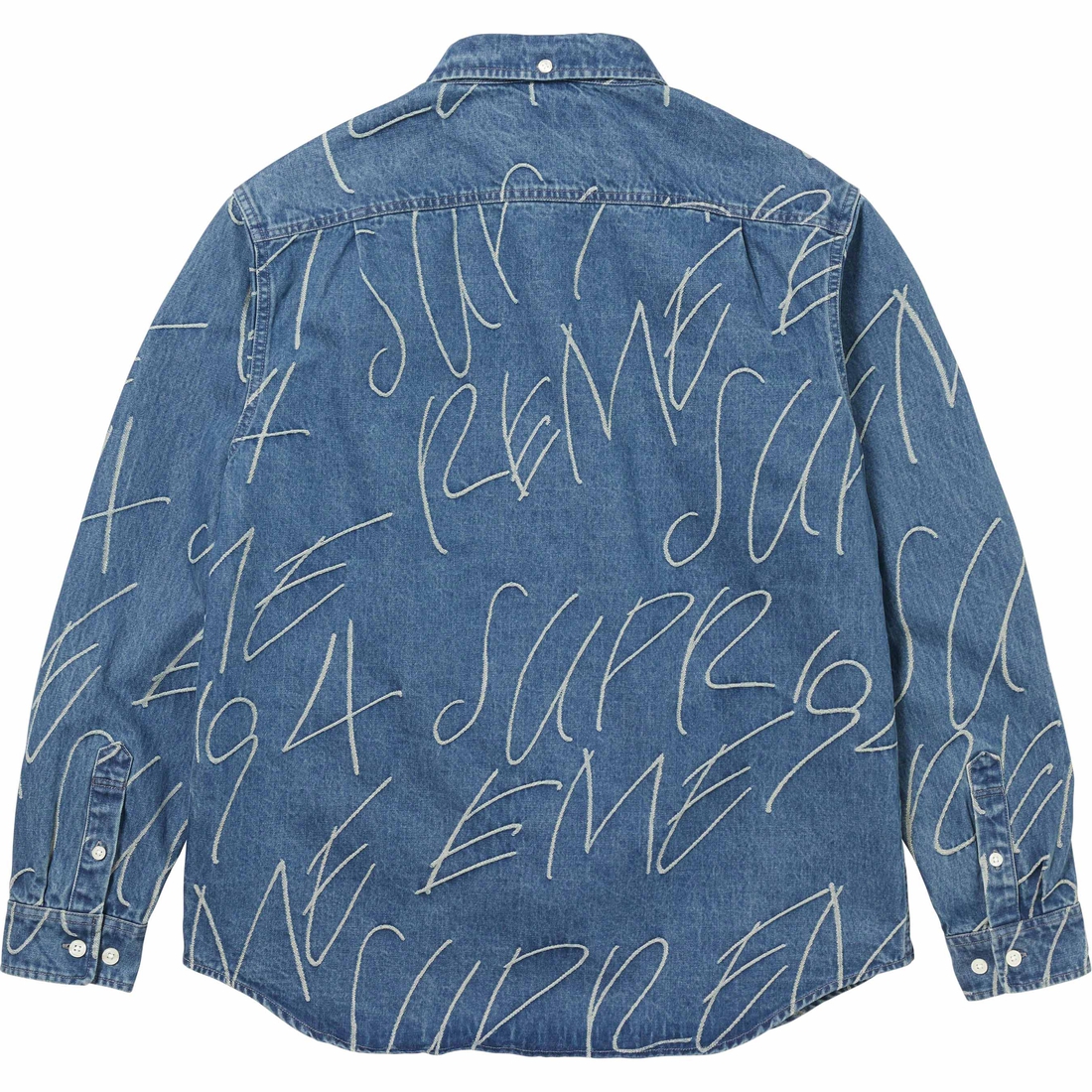 Supreme Handwriting Jacquard Denim Shirt (FW23) - Washed Indigo - $148