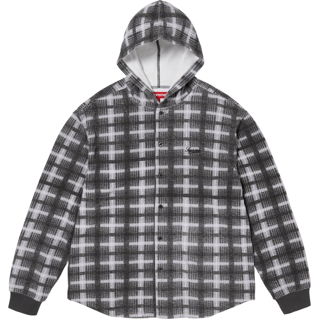 Details on Hooded Plaid Knit Shirt Black from fall winter
                                                    2023 (Price is $128)