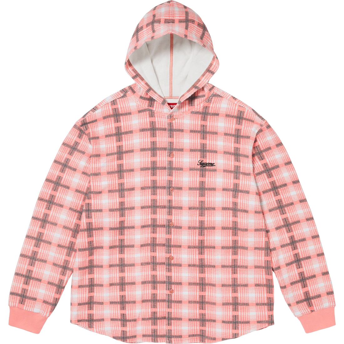 Details on Hooded Plaid Knit Shirt Pink from fall winter
                                                    2023 (Price is $128)