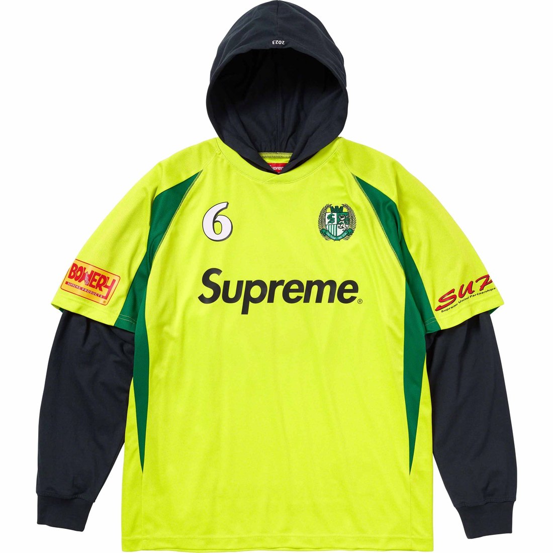Details on Hooded Soccer Jersey Bright Green from fall winter
                                                    2023 (Price is $118)