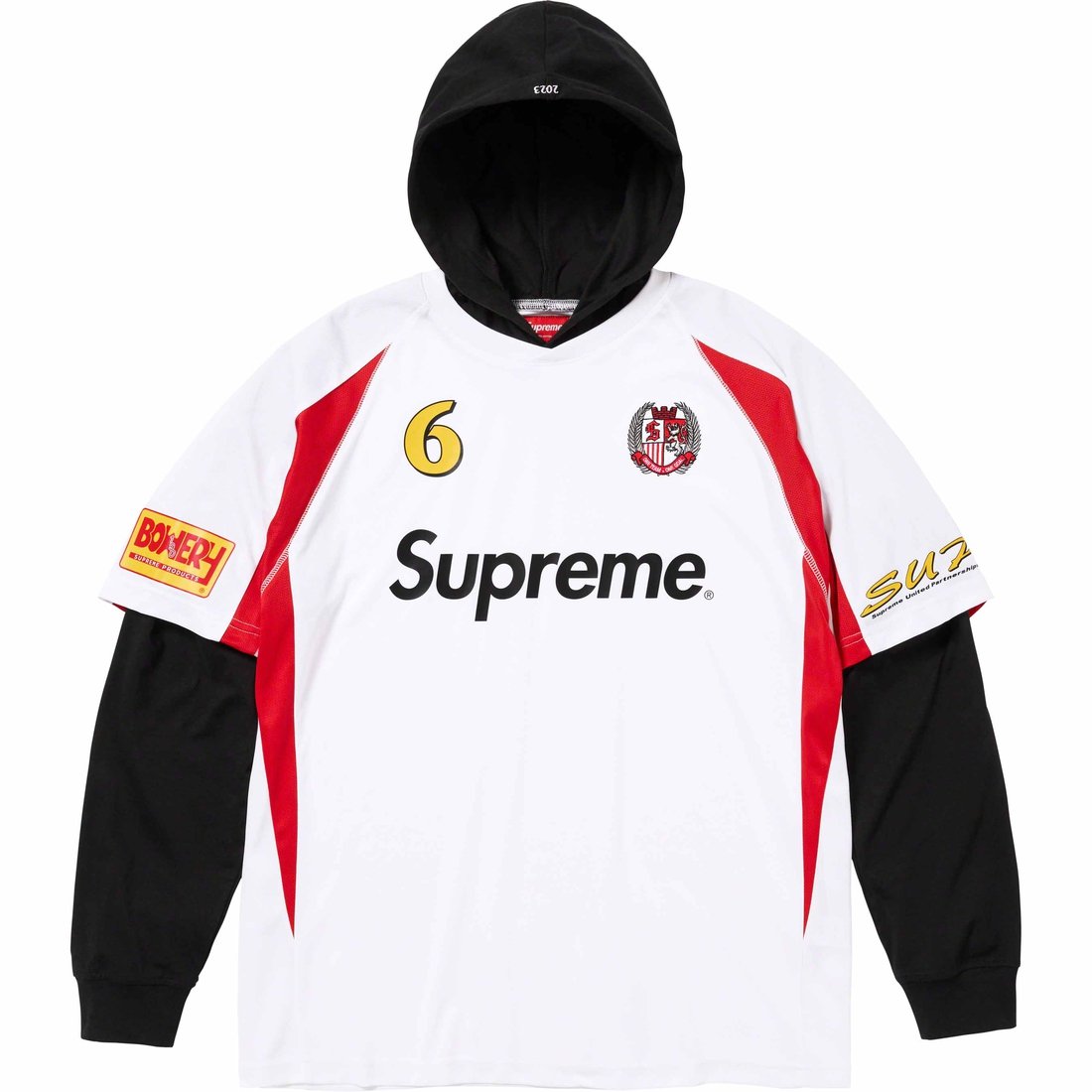 Details on Hooded Soccer Jersey White from fall winter
                                                    2023 (Price is $118)