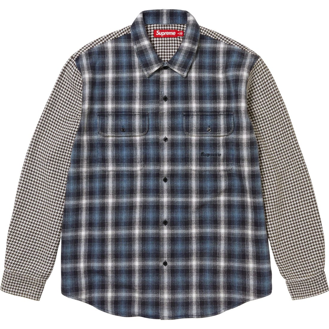 Details on Houndstooth Plaid Flannel Shirt Navy from fall winter
                                                    2023 (Price is $138)