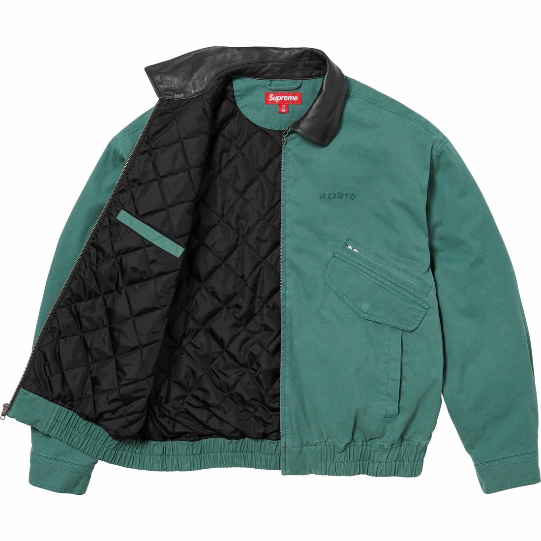 Details on Leather Collar Utility Jacket Green from fall winter
                                                    2023 (Price is $238)