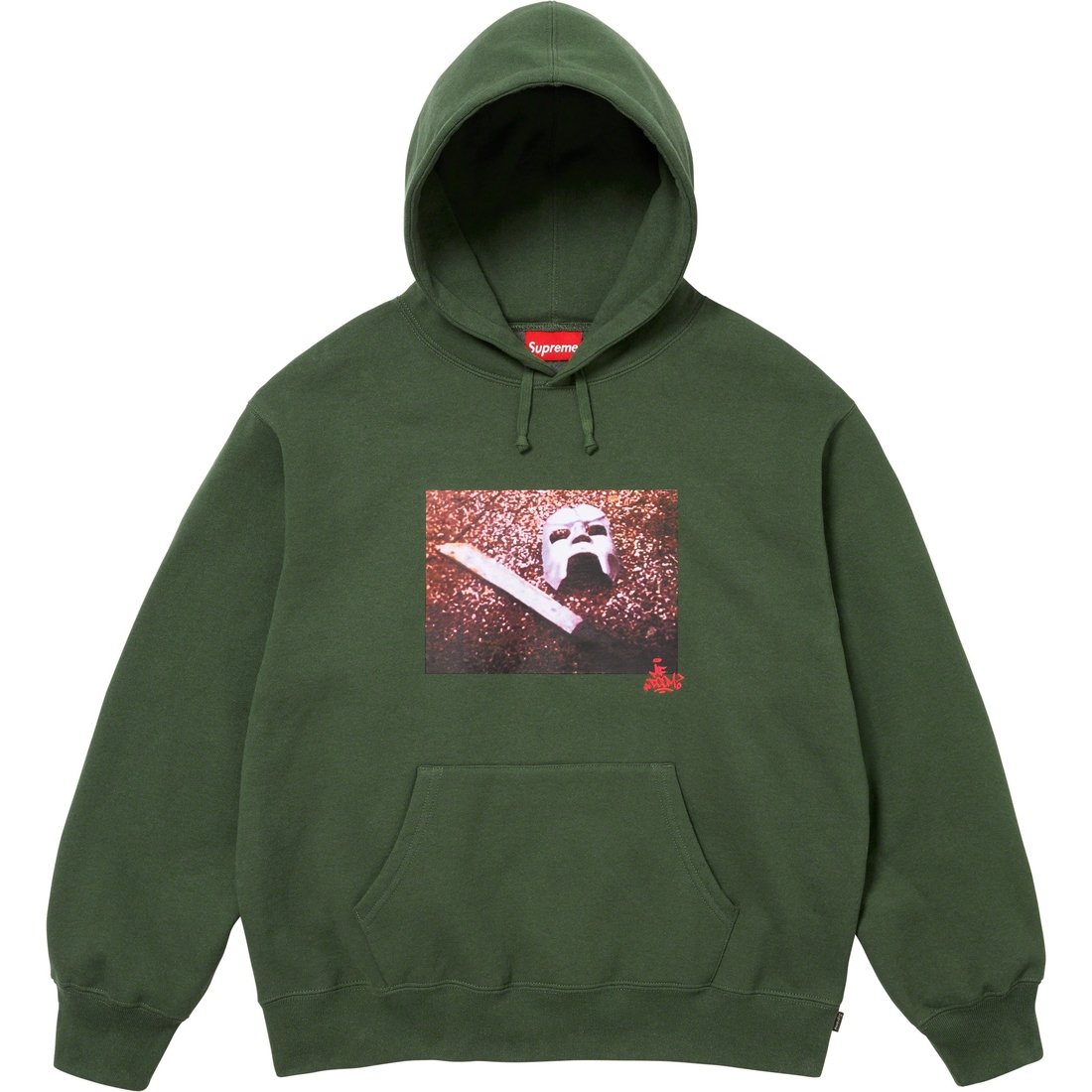 Details on MF DOOM Hooded Sweatshirt Dark Olive from fall winter
                                                    2023 (Price is $168)