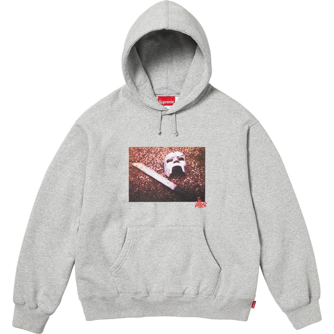 Details on MF DOOM Hooded Sweatshirt Heather Grey from fall winter 2023 (Price is $168)
