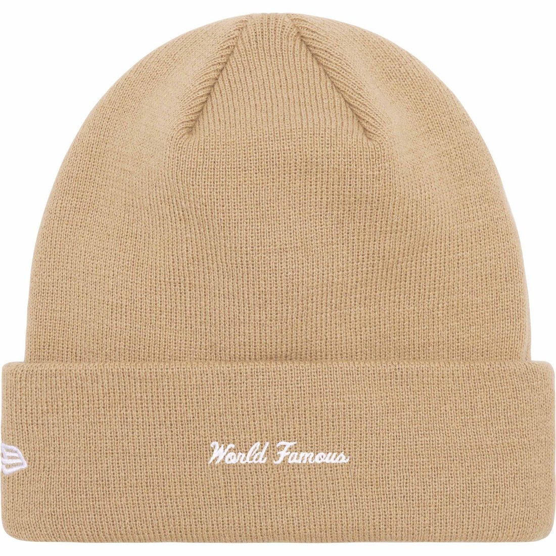 Details on New Era Box Logo Beanie Dark Sand from fall winter
                                                    2023 (Price is $44)