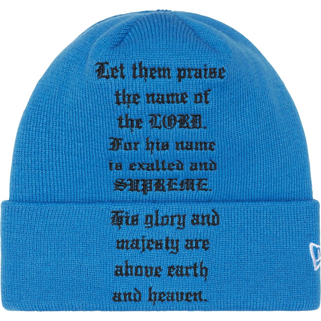 Supreme New Era Psalm Beanie (FW23) - Light Slate - $40