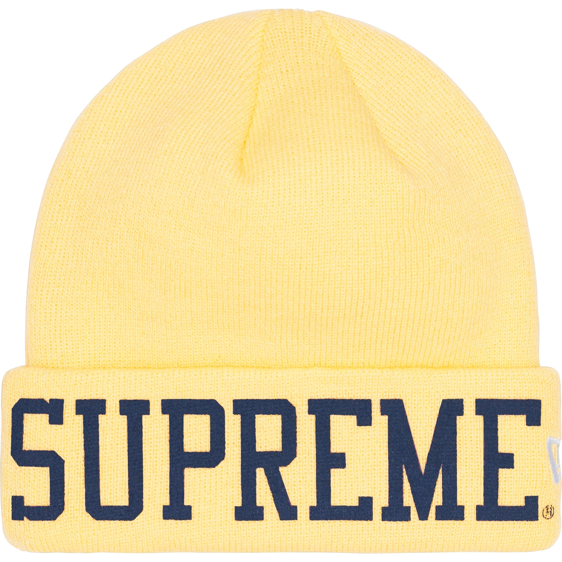 Details on New Era Varsity Beanie Light Yellow from fall winter
                                                    2023 (Price is $40)