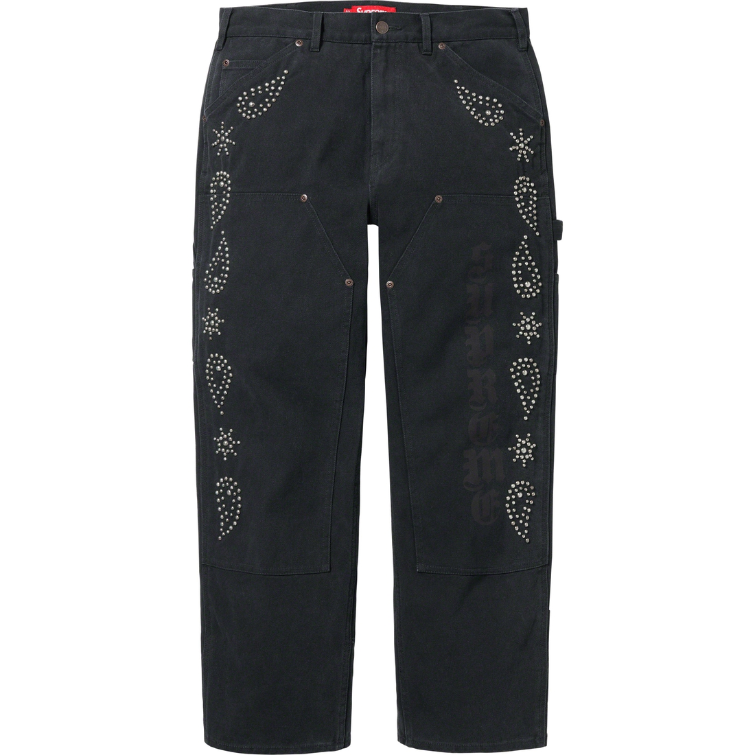 Details on Paisley Studded Double Knee Painter Pant Black from fall winter
                                                    2023 (Price is $388)