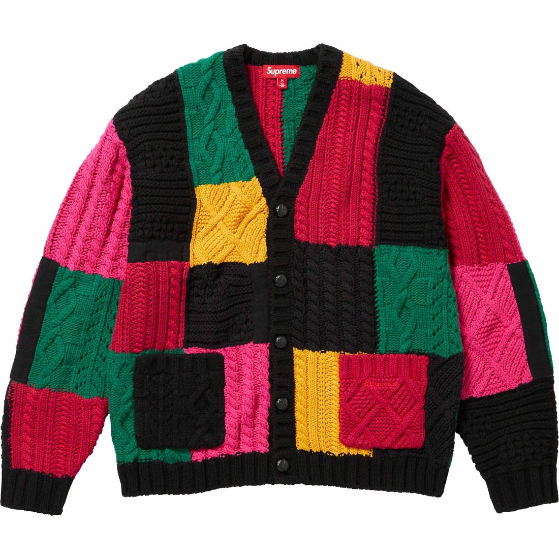 Details on Patchwork Cable Knit Cardigan Black from fall winter
                                                    2023 (Price is $198)