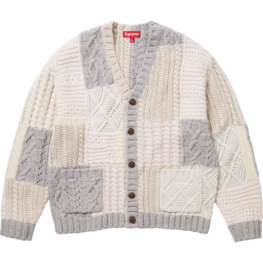 Supreme Patchwork Cable Knit Cardigan (FW23) - Ivory - $198