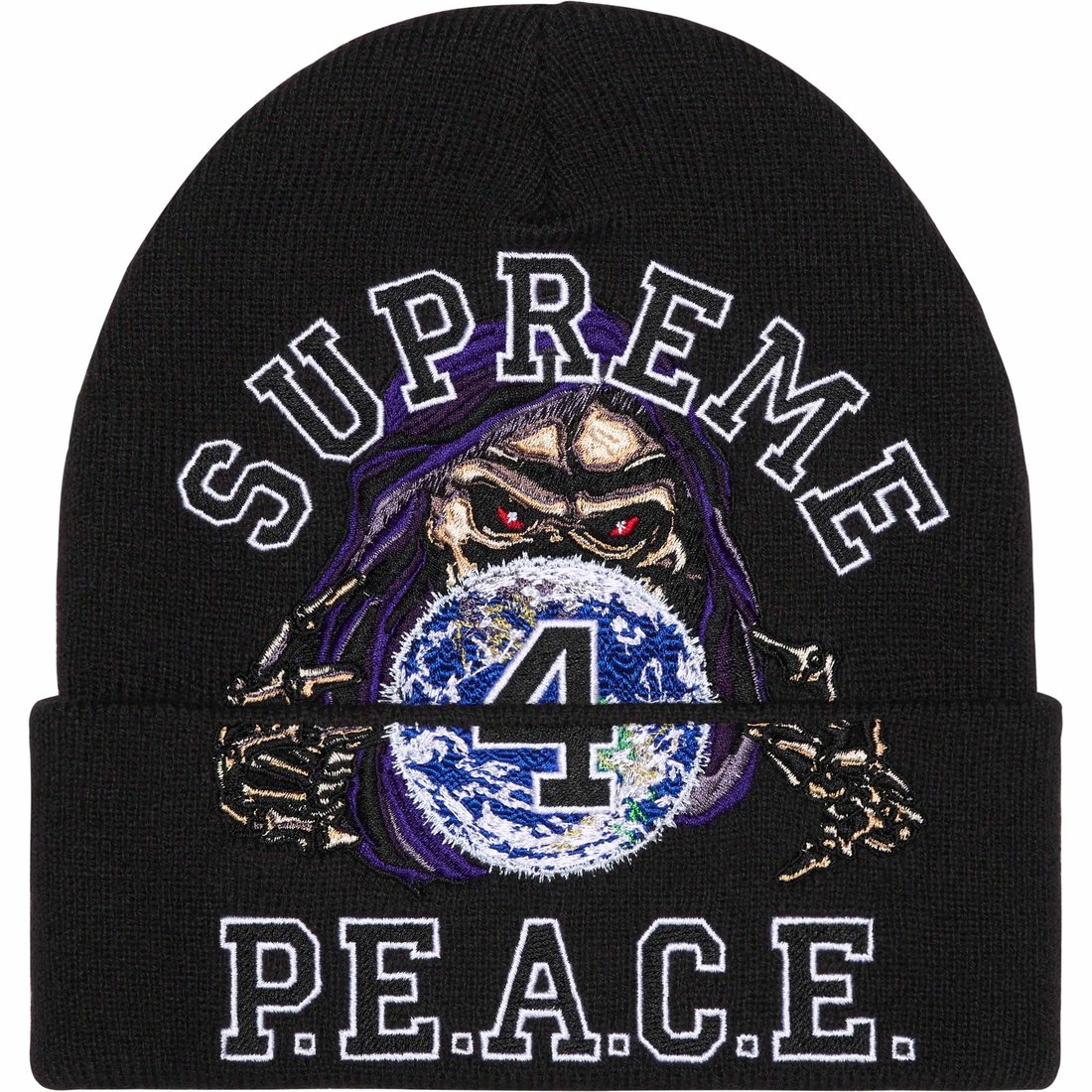 Details on Peace Embroidered Beanie Black from fall winter
                                                    2023 (Price is $44)