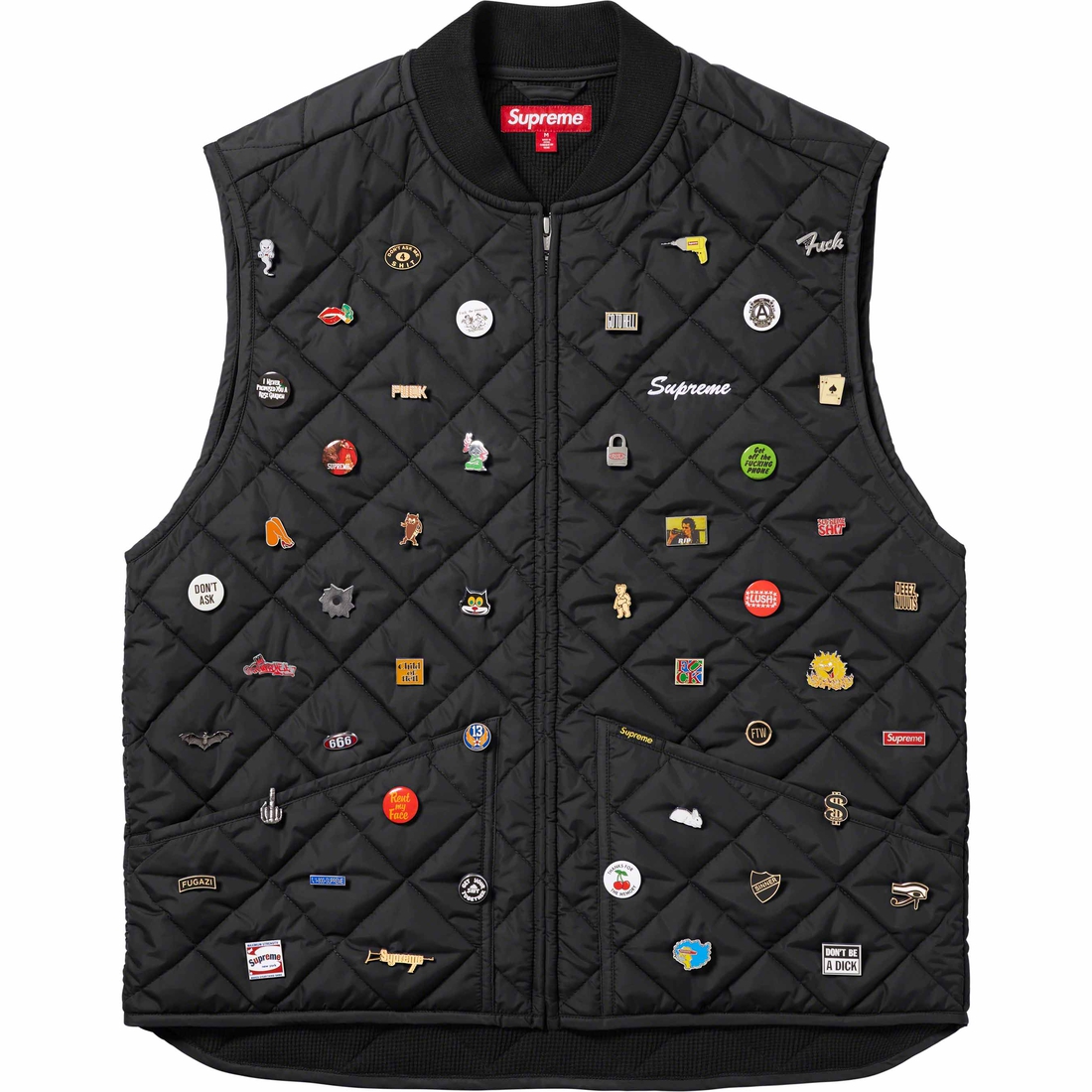 Details on Pins Quilted Work Vest Black from fall winter 2023 (Price is $388)
