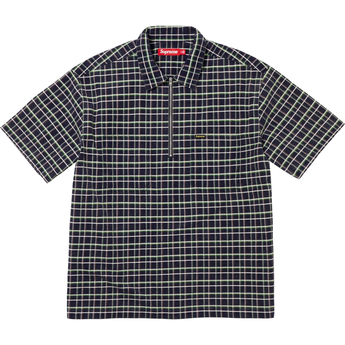 Details on Plaid Corduroy Half Zip S S Shirt Navy from fall winter
                                                    2023 (Price is $138)