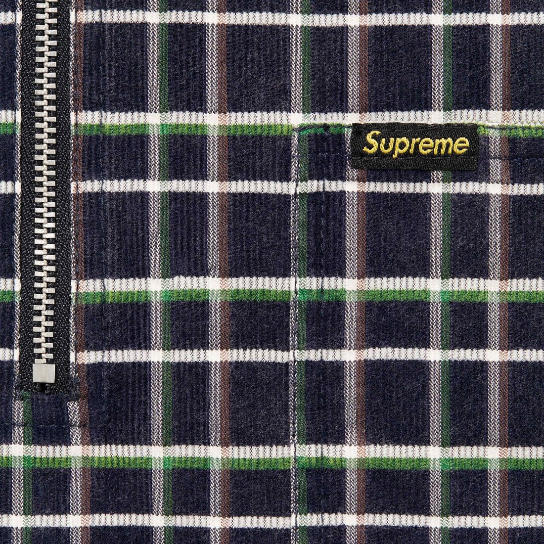 Details on Plaid Corduroy Half Zip S S Shirt Navy from fall winter
                                                    2023 (Price is $138)