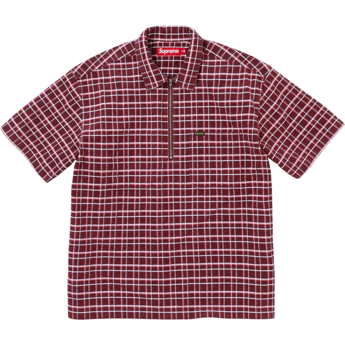 Details on Plaid Corduroy Half Zip S S Shirt Red from fall winter
                                                    2023 (Price is $138)