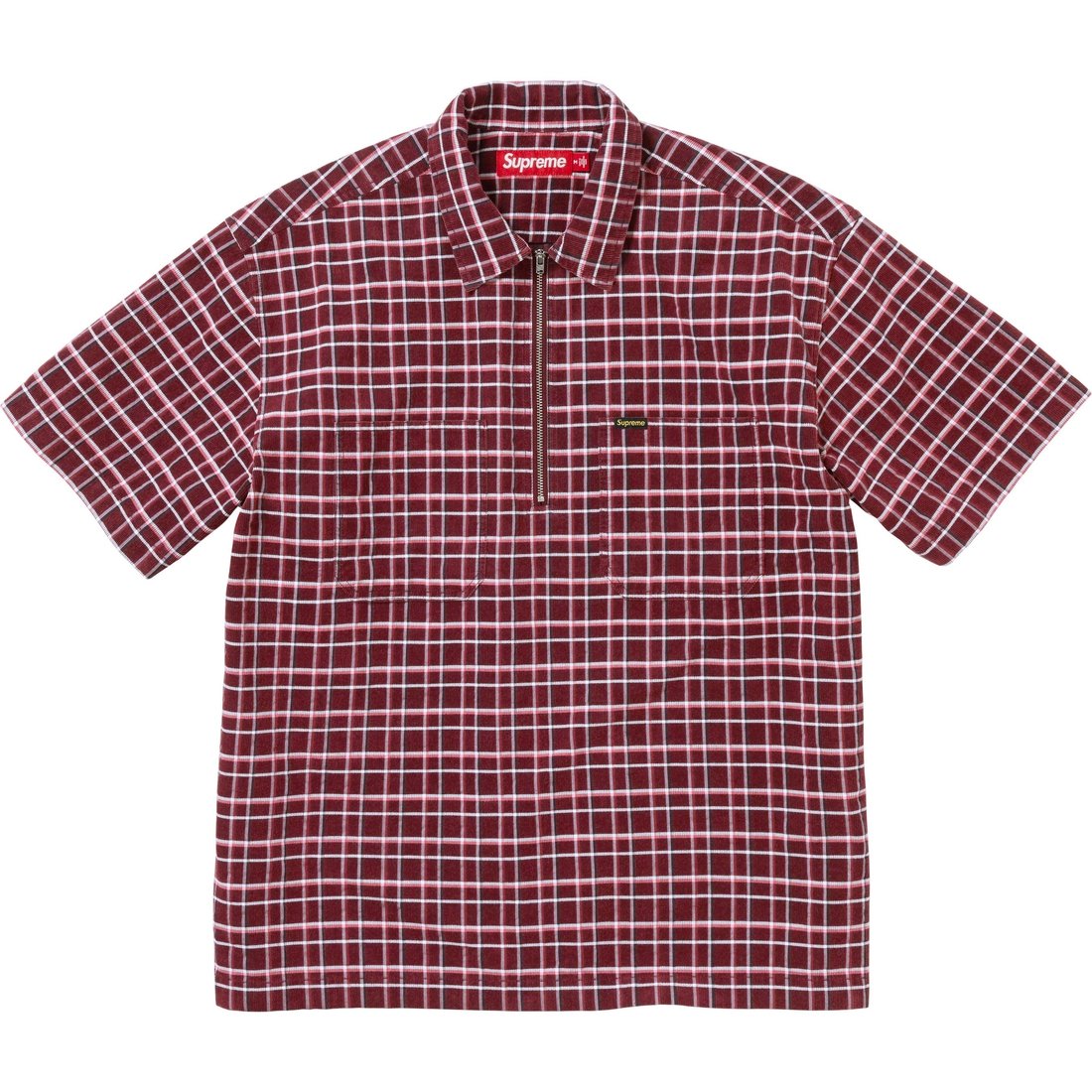 Details on Plaid Corduroy Half Zip S S Shirt Red from fall winter
                                                    2023 (Price is $138)