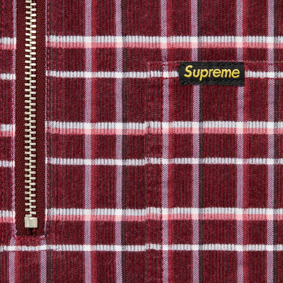 Details on Plaid Corduroy Half Zip S S Shirt Red from fall winter
                                                    2023 (Price is $138)