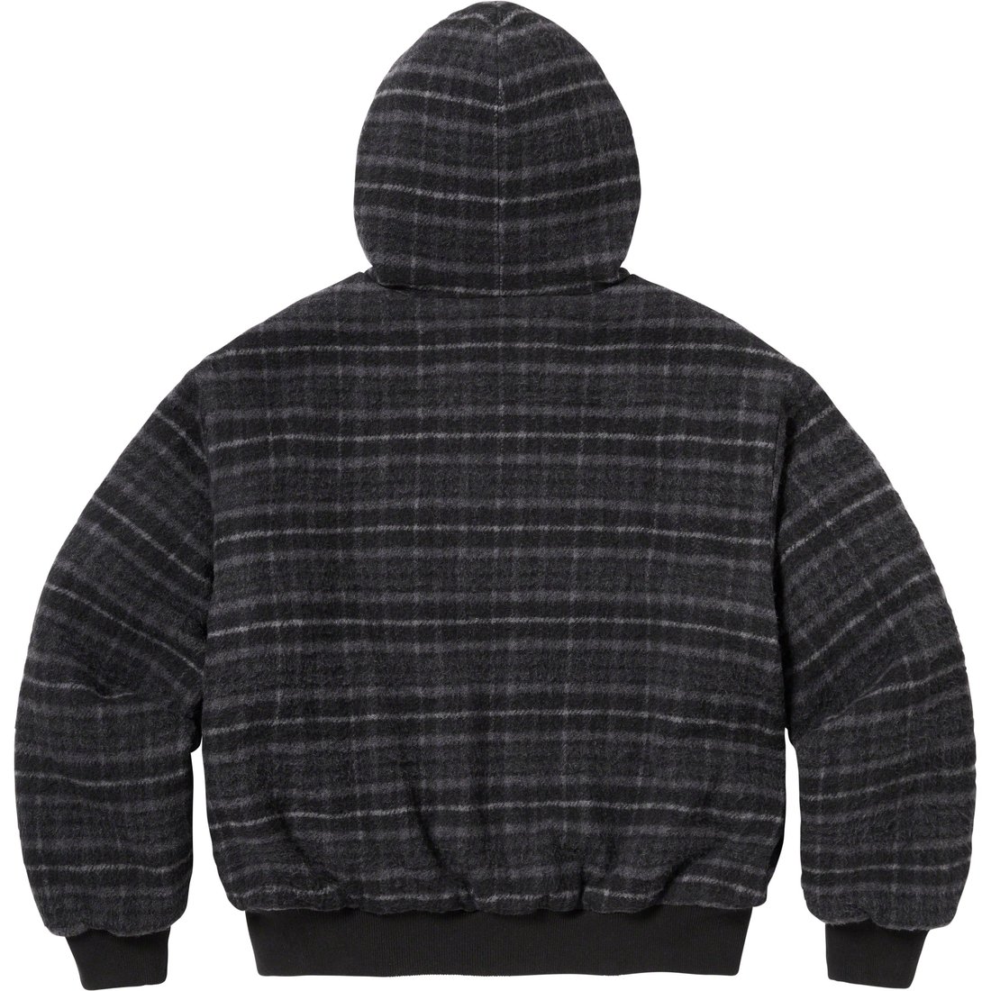 Details on Plaid Wool Hooded Work Jacket Black from fall winter 2023 (Price is $238)