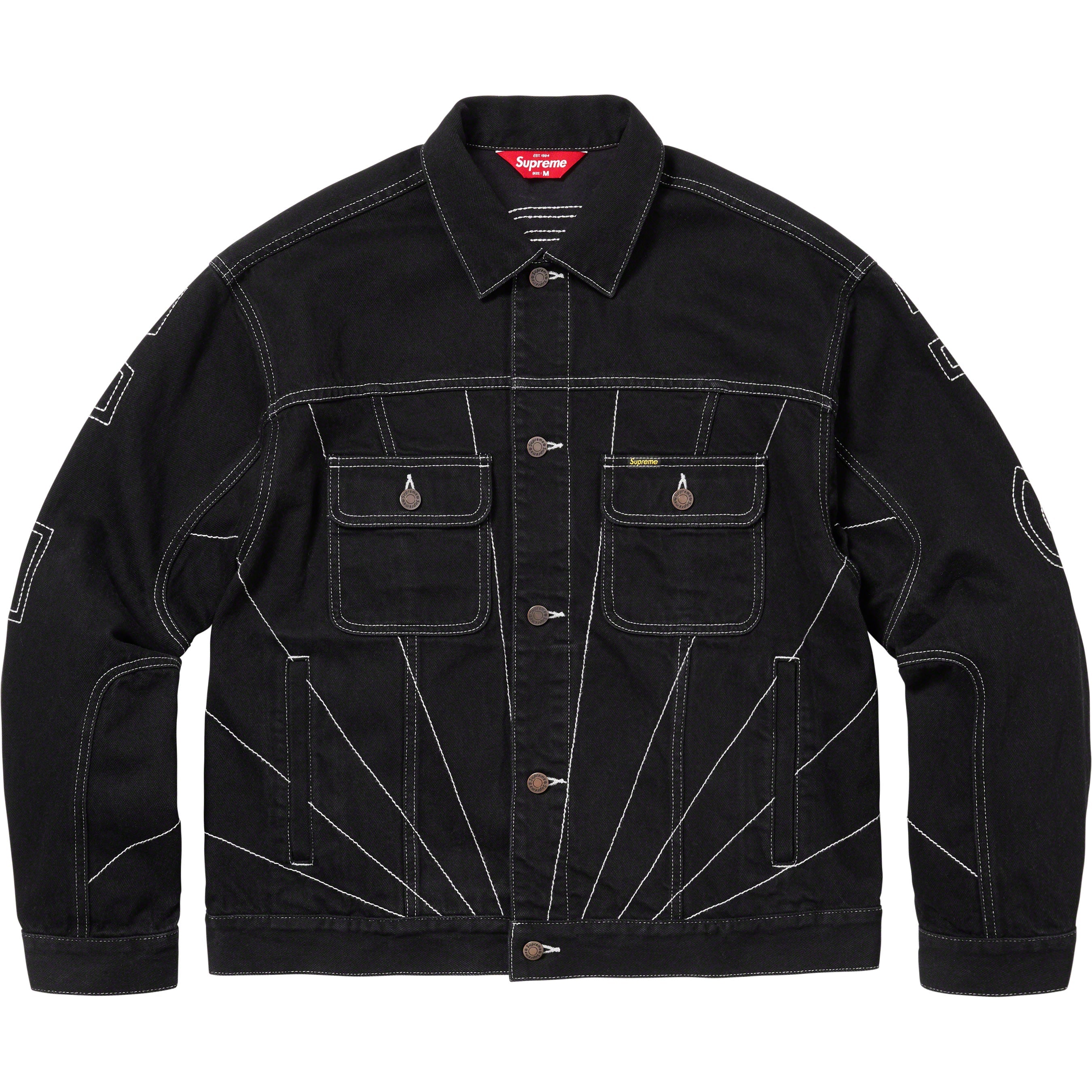 Radial Embroidered Denim Trucker Jacket   fall winter