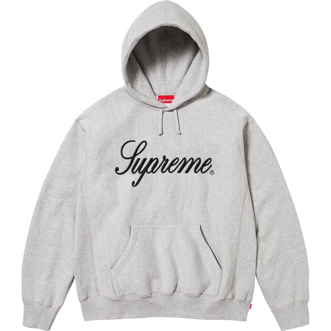 Details on Raised Script Hooded Sweatshirt Heather Grey from fall winter
                                                    2023 (Price is $158)