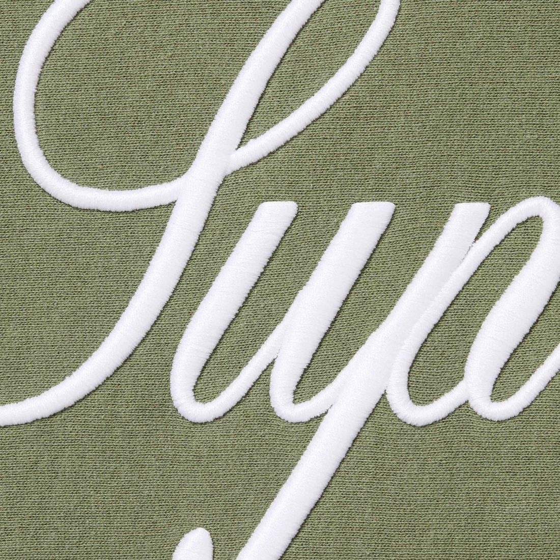 Details on Raised Script Hooded Sweatshirt Light Olive from fall winter
                                                    2023 (Price is $158)