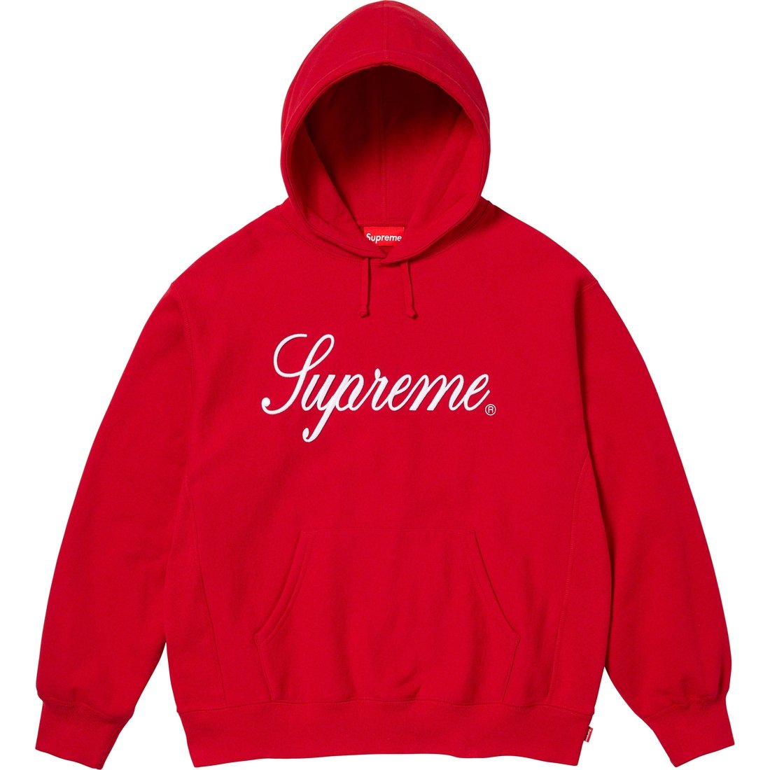 Details on Raised Script Hooded Sweatshirt Red from fall winter
                                                    2023 (Price is $158)