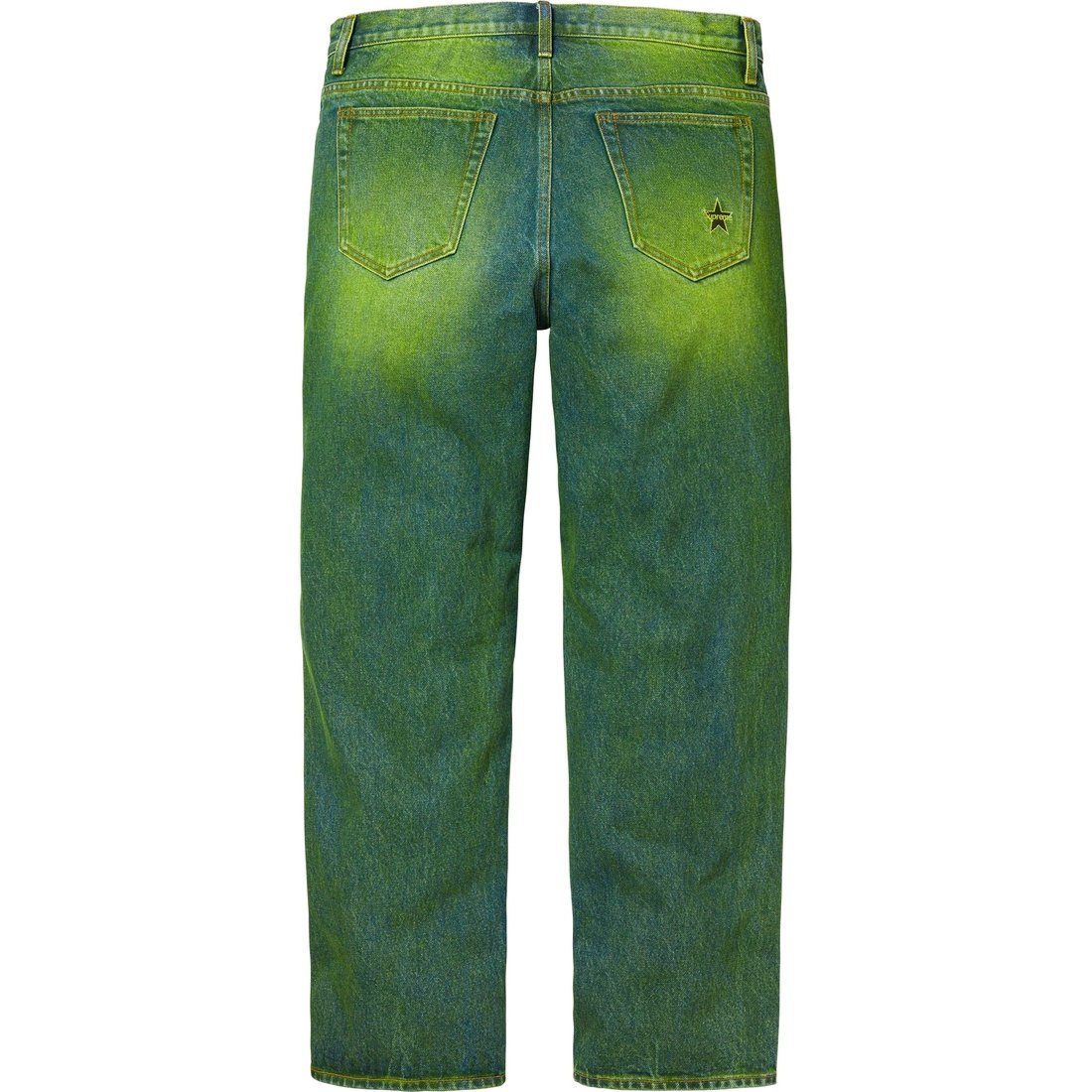 Details on Regular Jean Overspray Green from fall winter
                                                    2023 (Price is $158)