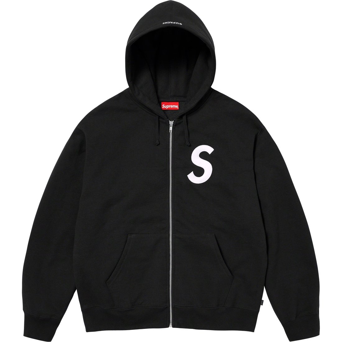 Details on S Logo Zip Up Hooded Sweatshirt Black from fall winter 2023 (Price is $168)