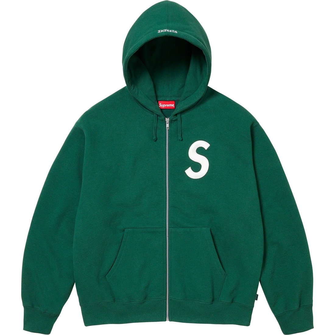 Details on S Logo Zip Up Hooded Sweatshirt Dark Green from fall winter 2023 (Price is $168)