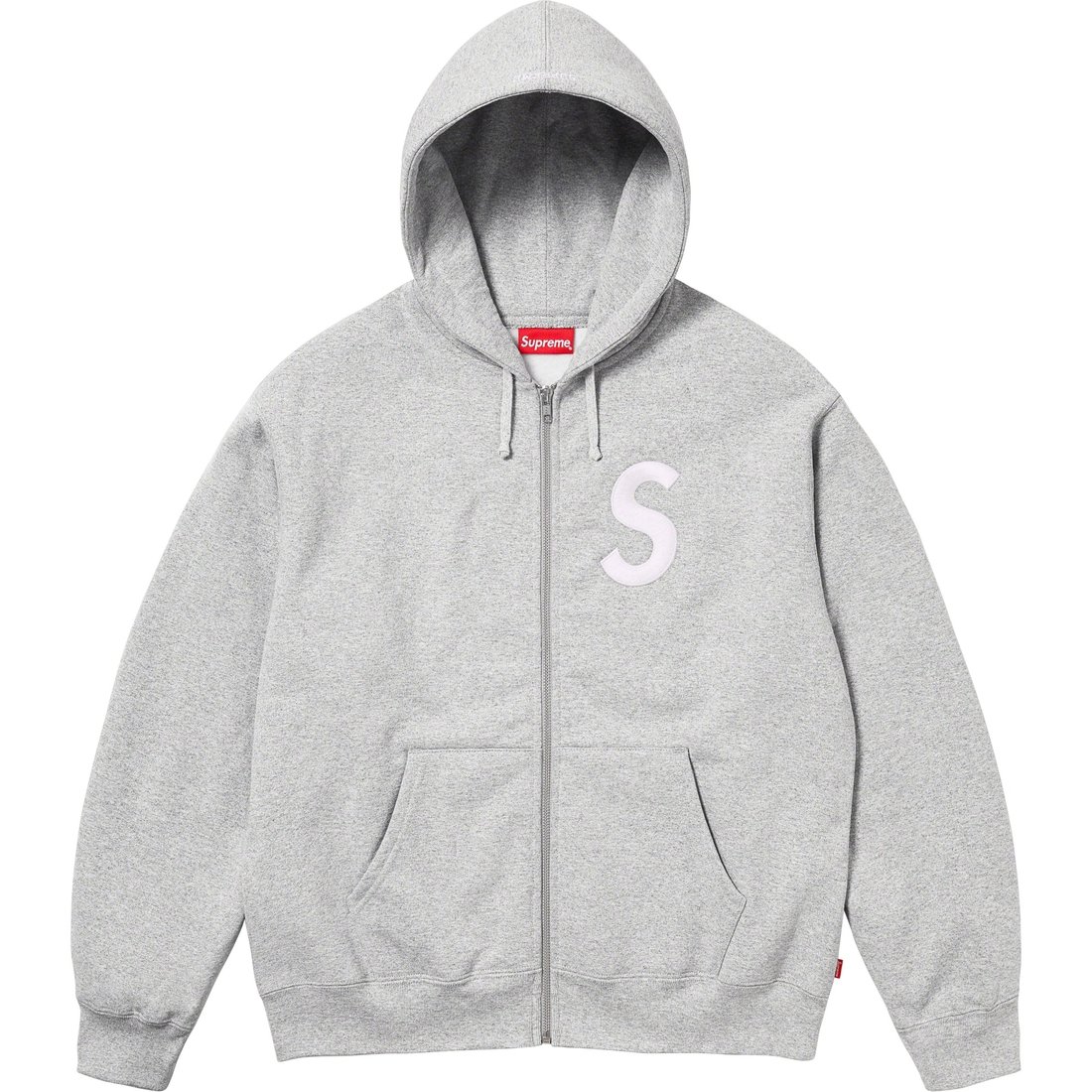 Details on S Logo Zip Up Hooded Sweatshirt Heather Grey from fall winter 2023 (Price is $168)