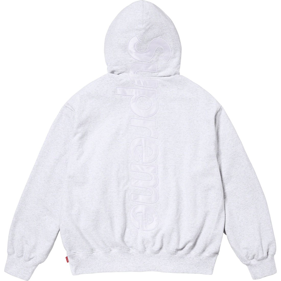 Details on Satin Appliqué Hooded Sweatshirt Ash Grey from fall winter
                                                    2023 (Price is $158)