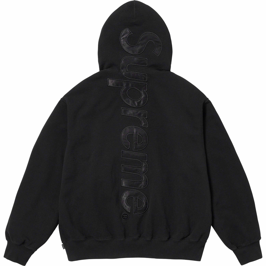 Details on Satin Appliqué Hooded Sweatshirt Black from fall winter
                                                    2023 (Price is $158)