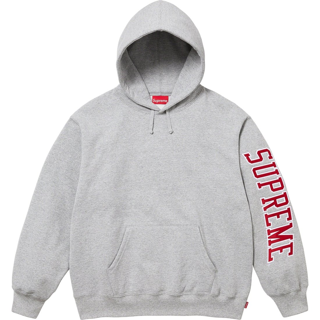 Details on Sleeve Arc Hooded Sweatshirt Heather Grey from fall winter 2023 (Price is $158)