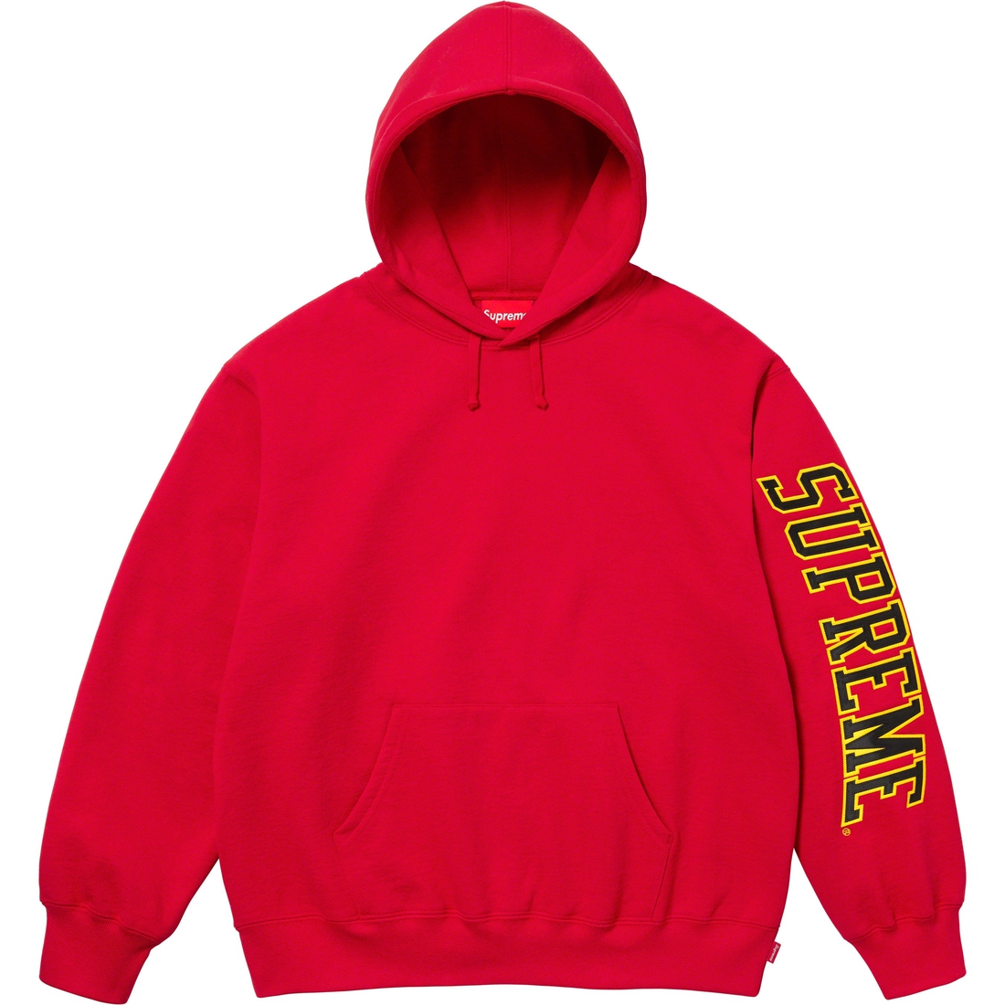 Details on Sleeve Arc Hooded Sweatshirt Red from fall winter 2023 (Price is $158)