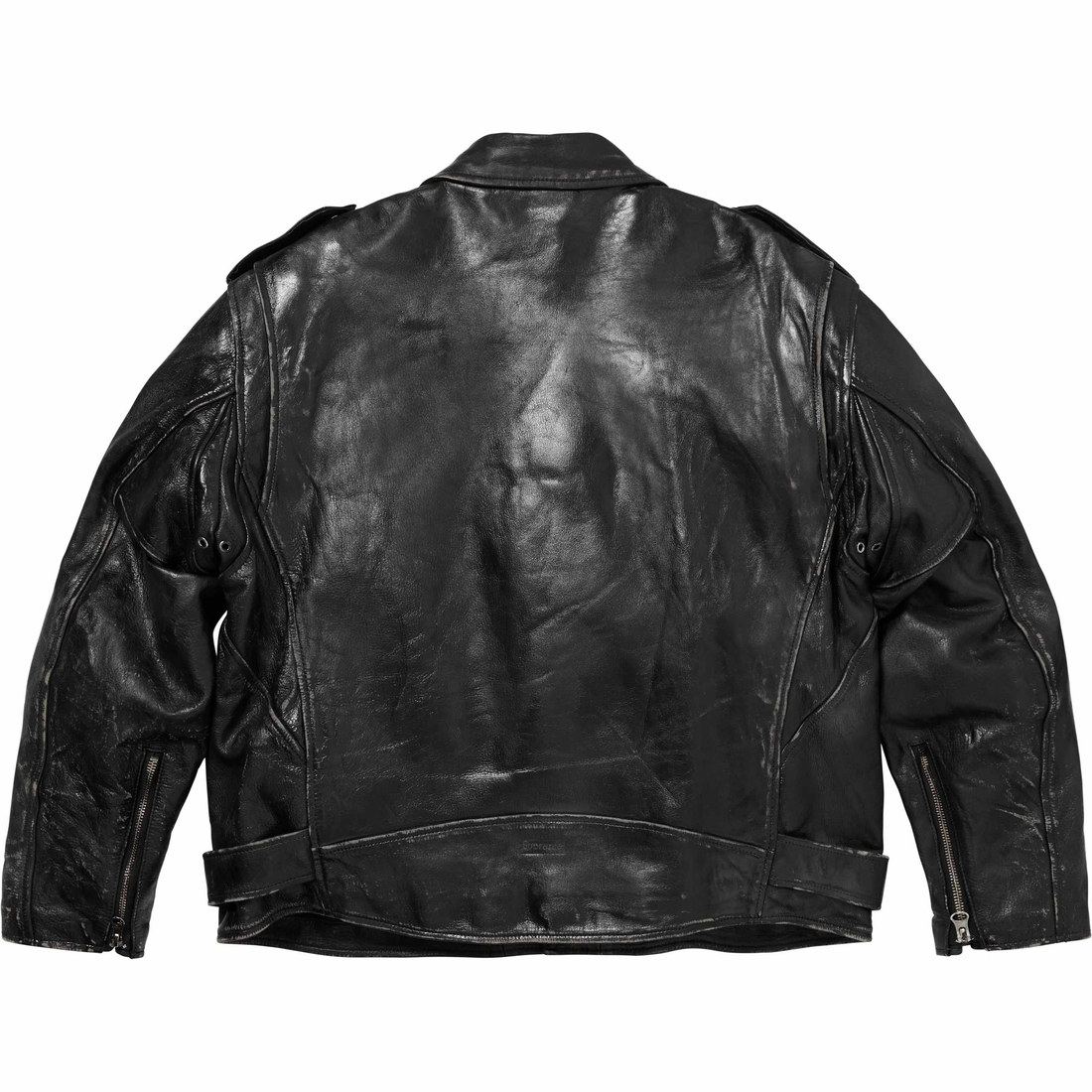 Details on Supreme blackmeans Painted Leather Motorcycle Jacket Black from fall winter
                                                    2023 (Price is $1498)