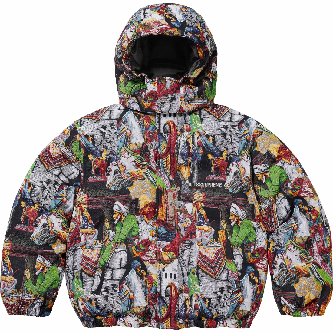 Details on Supreme BLESS Tapestry Down Puffer Jacket Multicolor from fall winter
                                                    2023 (Price is $698)