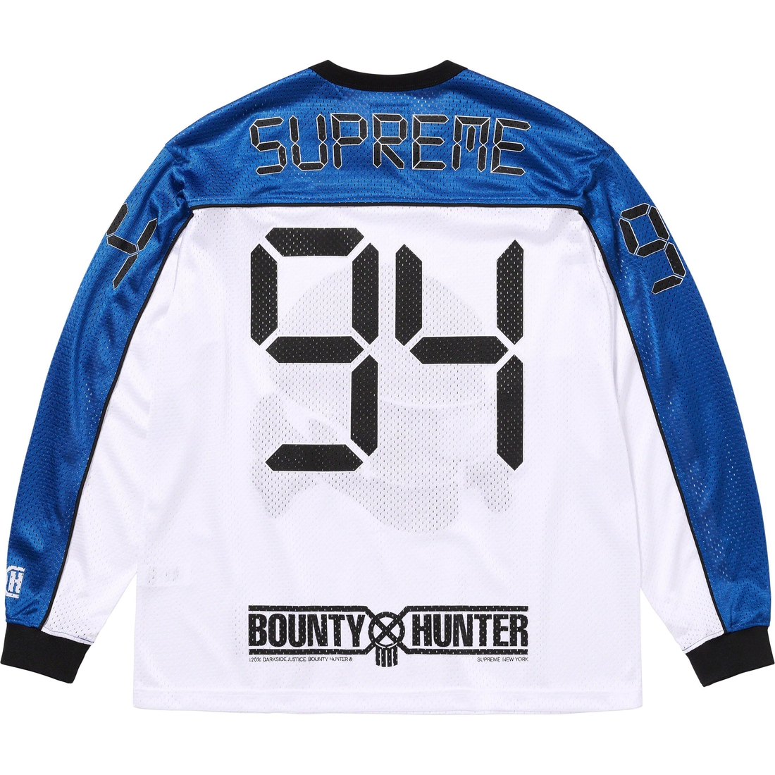 Details on Supreme Bounty Hunter Mesh Moto Jersey White from fall winter
                                                    2023 (Price is $128)