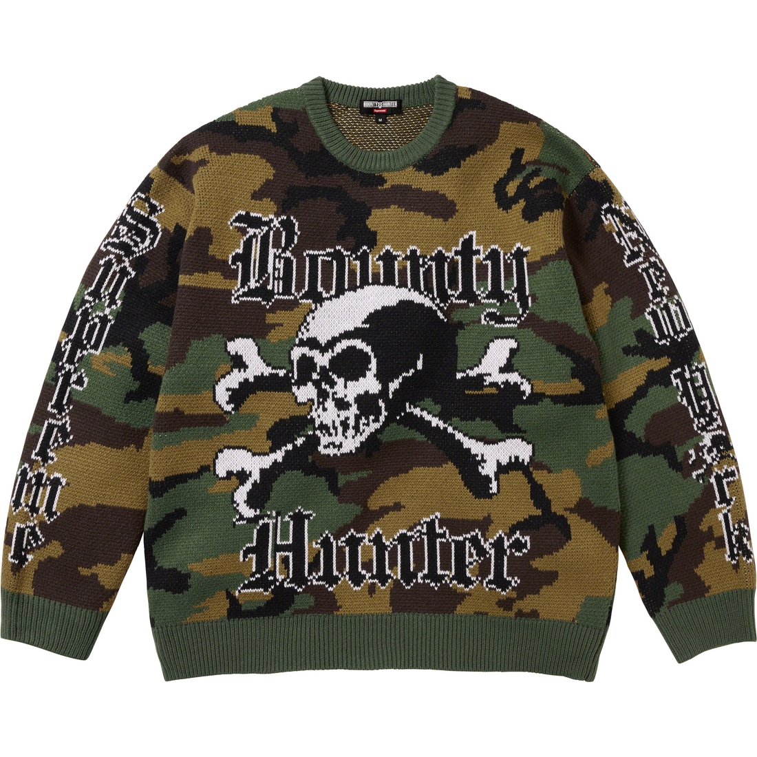 Details on Supreme Bounty Hunter Sweater Woodland Camo from fall winter
                                                    2023 (Price is $168)