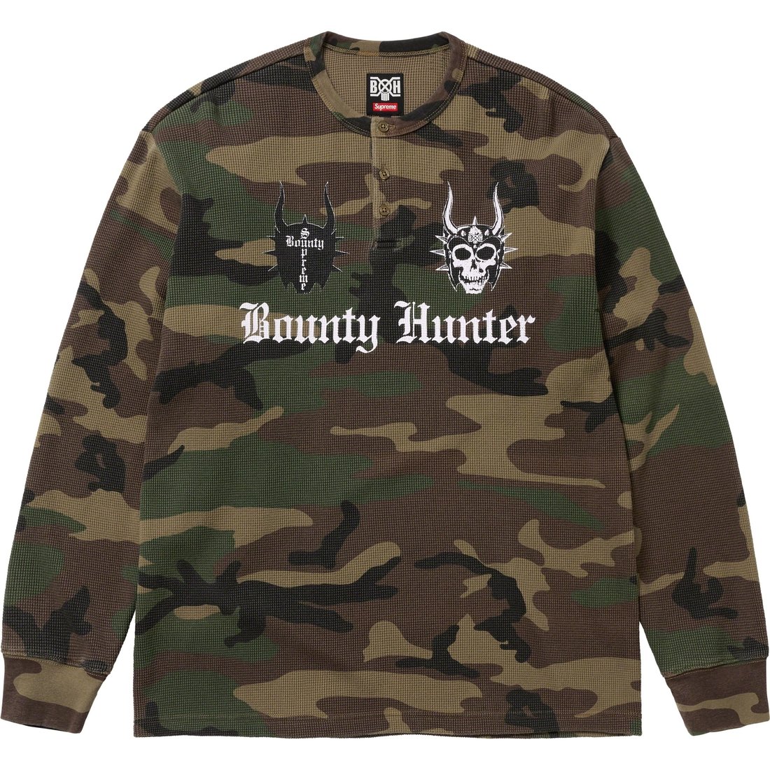 Details on Supreme Bounty Hunter Thermal Henley L S Top Woodland Camo from fall winter
                                                    2023 (Price is $110)