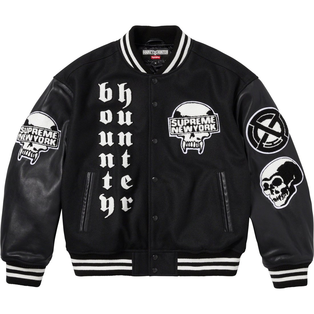 Details on Supreme Bounty Hunter Varsity Jacket Black from fall winter
                                                    2023 (Price is $578)