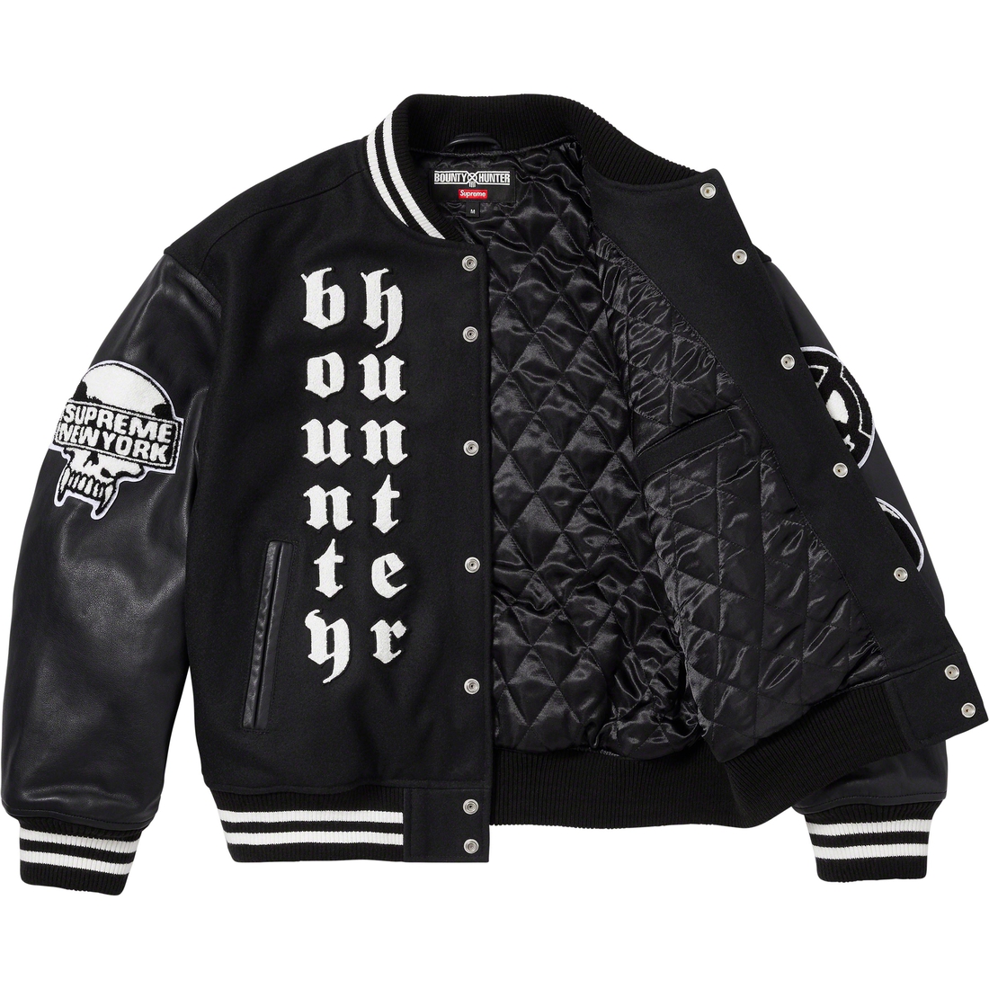 Details on Supreme Bounty Hunter Varsity Jacket Black from fall winter
                                                    2023 (Price is $578)