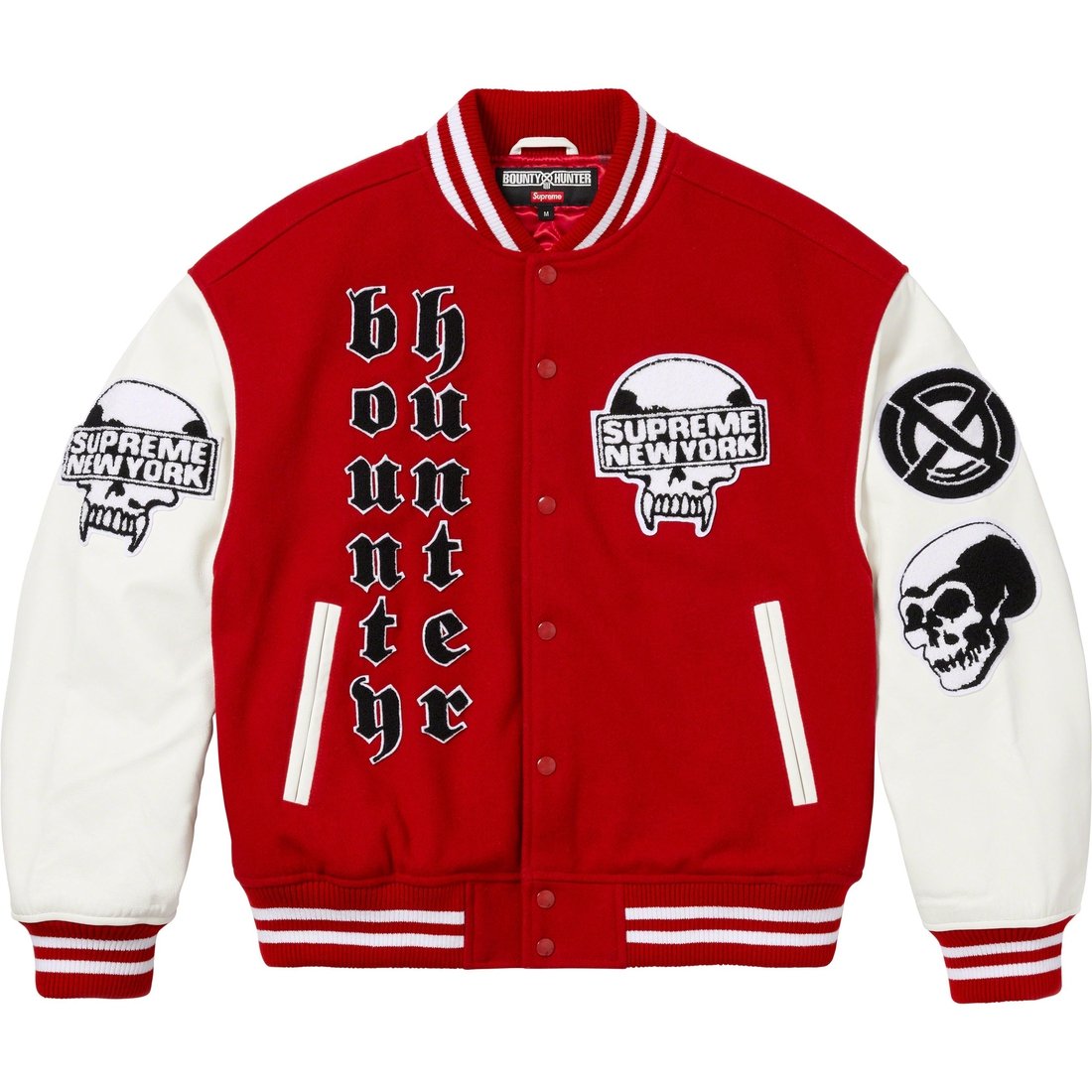 Details on Supreme Bounty Hunter Varsity Jacket Red from fall winter
                                                    2023 (Price is $578)
