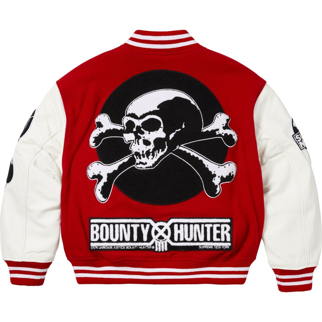 Details on Supreme Bounty Hunter Varsity Jacket Red from fall winter
                                                    2023 (Price is $578)