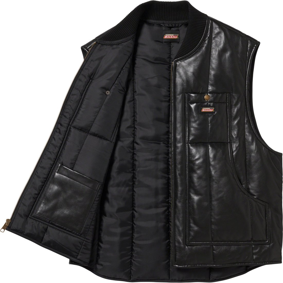 Details on Supreme Dickies Leather Work Vest Black from fall winter
                                                    2023 (Price is $298)