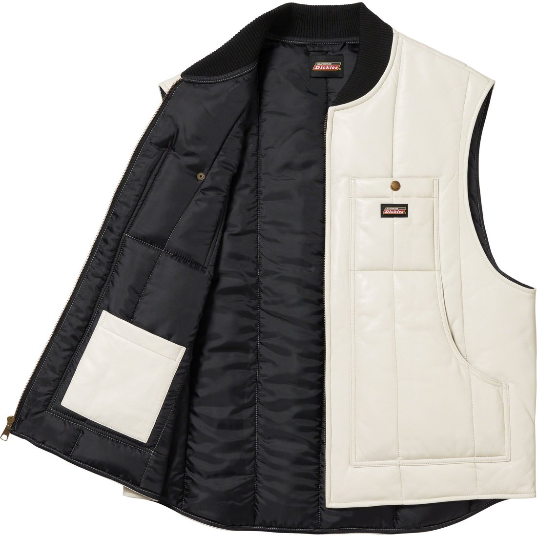 Details on Supreme Dickies Leather Work Vest White from fall winter
                                                    2023 (Price is $298)