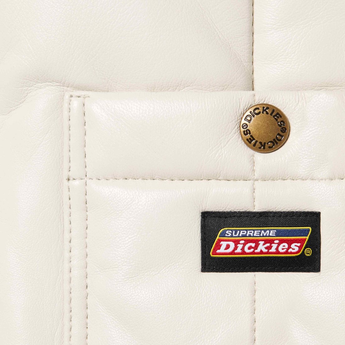 Details on Supreme Dickies Leather Work Vest White from fall winter
                                                    2023 (Price is $298)