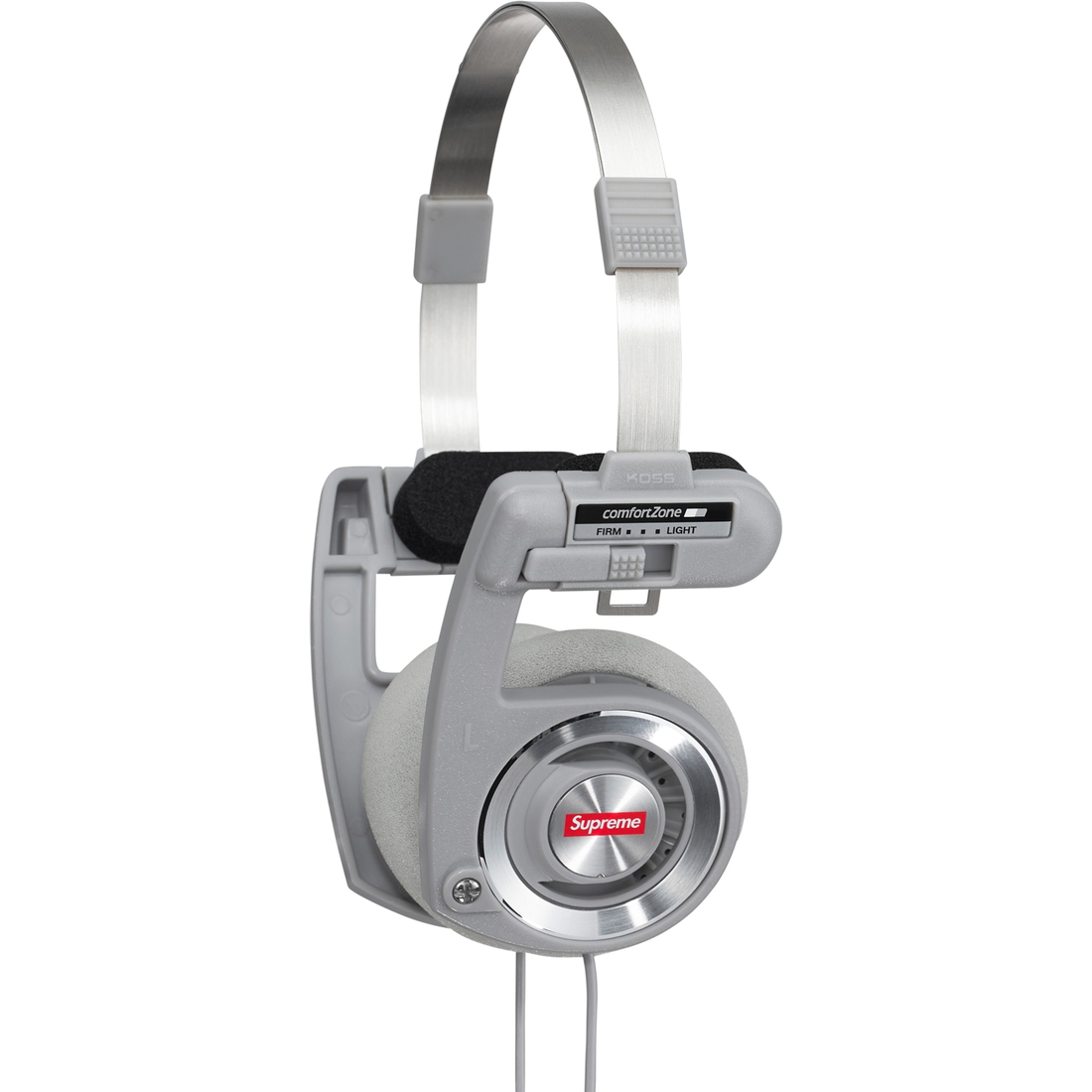 Details on Supreme Koss PortaPro Headphones Silver from fall winter 2023 (Price is $68)