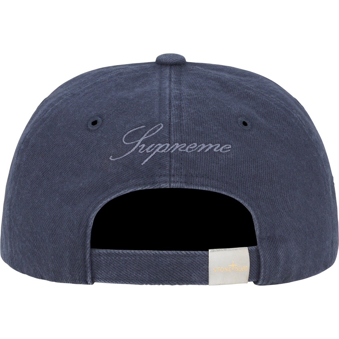 Details on Supreme Stone Island Denim 6-Panel Navy from fall winter
                                                    2023 (Price is $78)