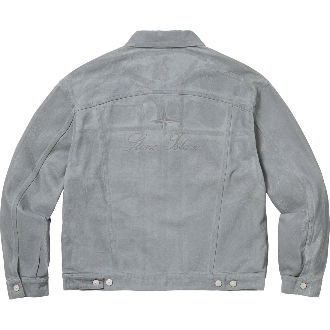 Details on Supreme Stone Island Denim Trucker Jacket Reflective from fall winter
                                                    2023 (Price is $648)